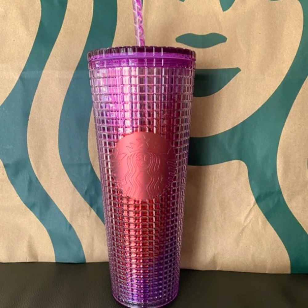 Venti Starbucks Purple and Orange Grid Tumbler